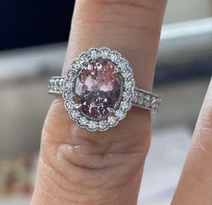 2Ct Oval Cut Lab-Created Morganite Engagement Ring 14K White Gold Plated Silver - Picture 1 of 7