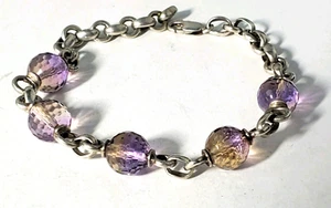 Brazalete de cadena con cuentas de amatista facetada de plata de ley 14 G de colección 7,5" lote 6/24 - Imagen 1 de 4