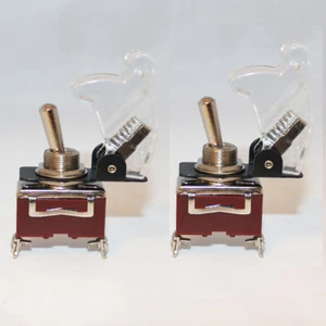 2Pcs 12cm 2 Pin 20A 12V SPDT ON/OFF/ON Rocker Toggle Switch Metal Boot Cap Clear - Picture 1 of 3