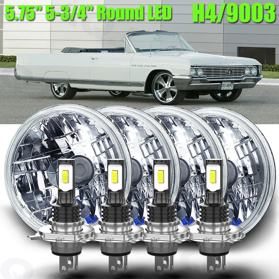 DOT 4PC 5.75 5-3/4 Chrome Round LED Headlights For Buick Electra GS 350 400 455 - Image 1 of 4
