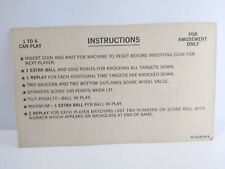 Freedom Pinball Machine Original Instruction Card Double Sided M-1508-58-A