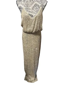 Lulus Gold Sequin Maxi Dress Wedding Party Prom Size Medium Spaghetti Straps - Picture 1 of 8