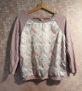Laura Ashley size 12 pink cotton knit 3/4 sleeve paisley print summer jumper - Picture 1 of 6