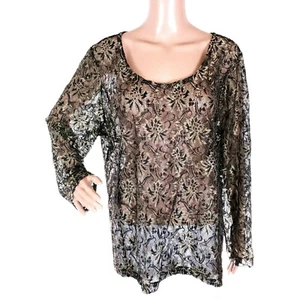 Dana Buchman Women Top Blouse Lace Floral Black Gold Multicolor Size 2X - Picture 1 of 7