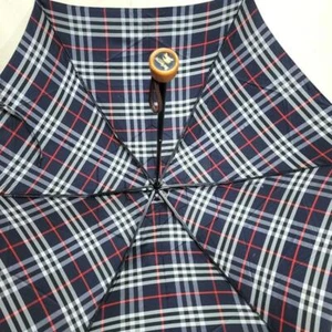 Burberry Nova Check Folding Umbrella Navy Vintage W/Case - Picture 1 of 9