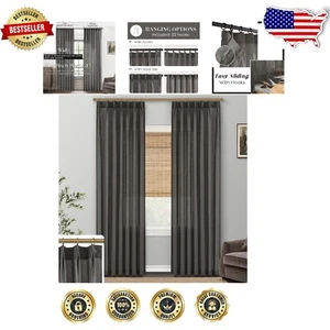 Sophisticated Sheer Linen Drapes - 108” Pinch Pleated Curtains for Living Room - Picture 1 of 8