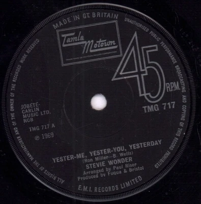 STEVIE WONDER YESTER ME YESTER YOU YESTERDAY 7" VINYL solid label design (TMG717 - Photo 1/2