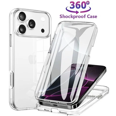 CLEAR FULL BODY 360 Case iPhone 17 Pro Max 16 15 14 13 12 11 XS XR Plus Air Case - Image 1 of 4