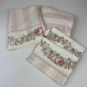 Juego de sábanas completas vintage Laura Ashley 4 piezas - rosa rosa rosa y blanco a rayas - Imagen 1 de 6