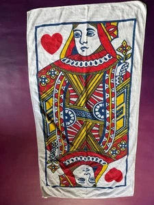 QUEEN Of HEARTS Beach TOWEL Cotton 26" x 49" SEA BREEZE Brazil Mid Century - Picture 1 of 7