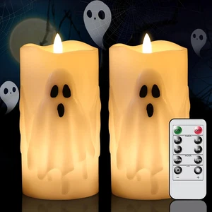 Halloween Geist flammenlose Stumpenkerzen mit Fernbedienung Timer batteriebetrieben - Bild 1 von 12