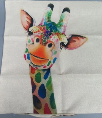 Rainbow Giraffe Throw Pillow Cover 18” Square Zip Close Home Decor - Image 1 of 3