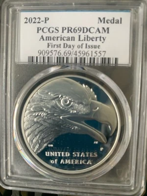 2022-P Medal PCGS PR69DCAM AMERICAN LIBERTY (First Day Of Issue) Chicago ANA - Image 1 of 4