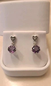 SNJ Schmuck Ohrringe 14kt Weißgold Lila Topas Ohrhänger Diamant Akzente - Bild 1 von 14