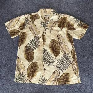 Camisa hawaiana mediana Joe Marlin para hombre beige rayón estampado de hojas tropicales abotonadas - Imagen 1 de 7