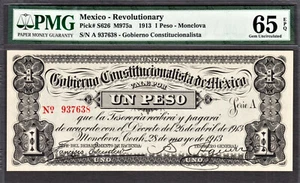 Mexico Revolutionary Gobierno One Peso 1913 Serie A Pick-S626 GEM UNC PMG 65 EPQ - Bild 1 von 2