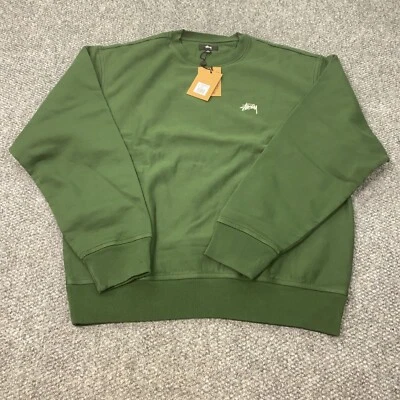 Sudadera Stussy Stock Logo Crew Para Hombre XL Verde Bosque Bordada Nueva Con Etiquetas Foto 1 de 4