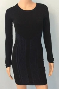 Womens Sweater Dress Eleven Paris Sz S Black Long Sleeves Mini Unlined Stretch  - Picture 1 of 12