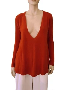 MALIPARMI M.U.S.T. Relaxed Fit Wool Cashmere Rib Knit Plunge Neck Sweater S NEW - Picture 1 of 4