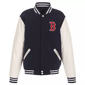 MLB Boston Red Sox Reversible Fleece Jacket PVC Sleeves 2 Front Logos JH Design - Picture 1 of 5