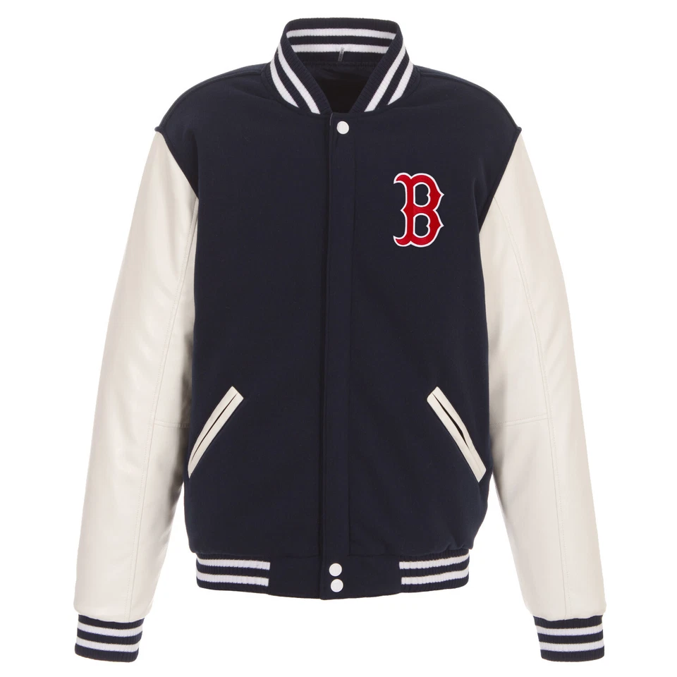 Chaqueta polar reversible MLB Boston Red Sox mangas PVC 2 logotipos delanteros diseño JH Foto 1 de 4