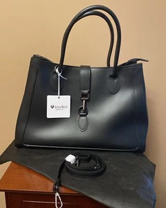 Womens Made In Italy Leather Triple Compartment Tote Luisa Ricci Tote Bag Black - Picture 1 of 8