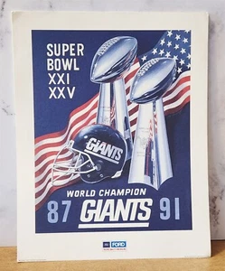 Vintage New York Giants Super Bowl XXI & XXV 1986 & 1990 11" x 14" Poster NICE! - Picture 1 of 4
