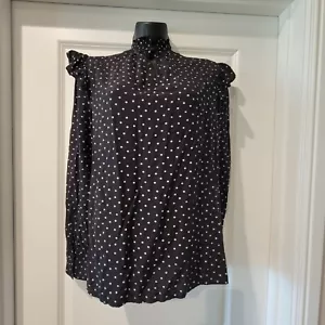LOFT Polka Dot Long Sleeve Blouse Top Black White Women’s Small Ruffled Satin - Picture 1 of 10