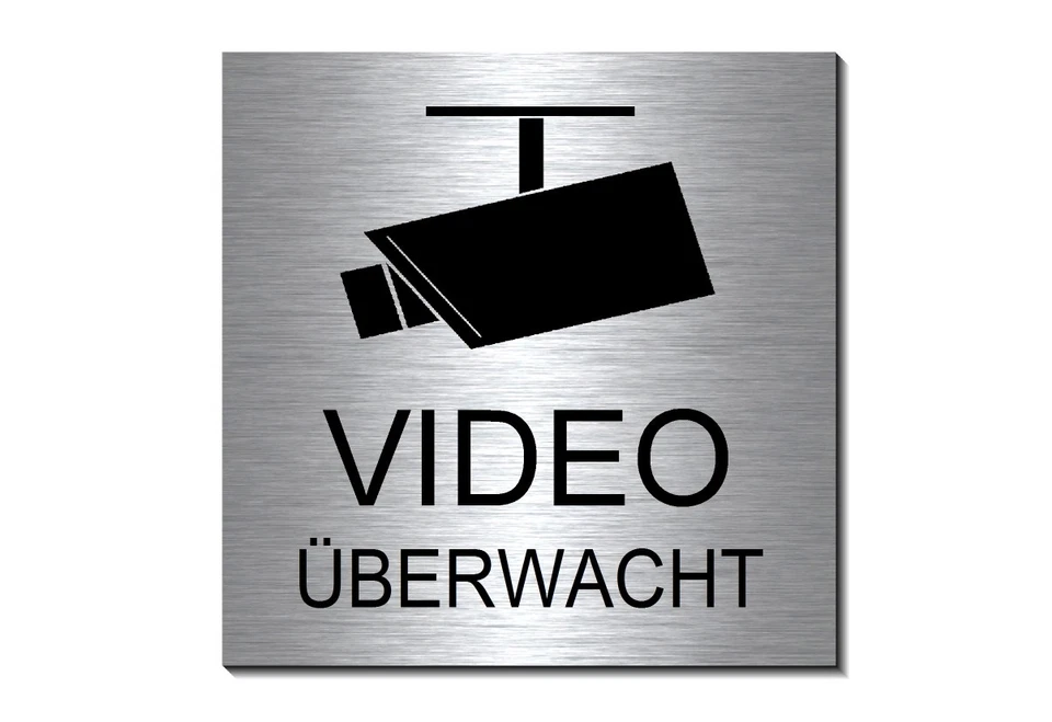 DESI-SCHILDER Videoüberwacht-Video-Alu-Edelst.Optik-10 x 10 cm-Türschild-Schild-selbstklebend