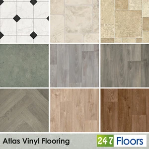 Vinyl Flooring 4mm Atlas £12.99/m² Wood Stone Cushion Kitchen Bathroom Lino - Picture 1 of 10