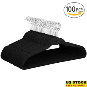 Non Slip Velvet Hangers 100 Pack Space Saving Cascade Hooks Clothes Storage New - Picture 1 of 4