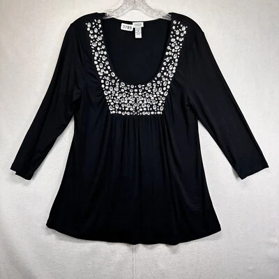Charming Charlie Women's Size Medium Embellished Neck Detail Blouse Black - Image 1 of 4