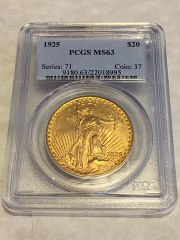 1925 MS63 PCGS Saint Gaudens Double Eagle $20 Gold Coin PQ great appeal OBL Cover