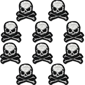 Extra Small Skull (10 Pack) Halloween Embroidered Iron On Patch - White - Picture 1 of 12