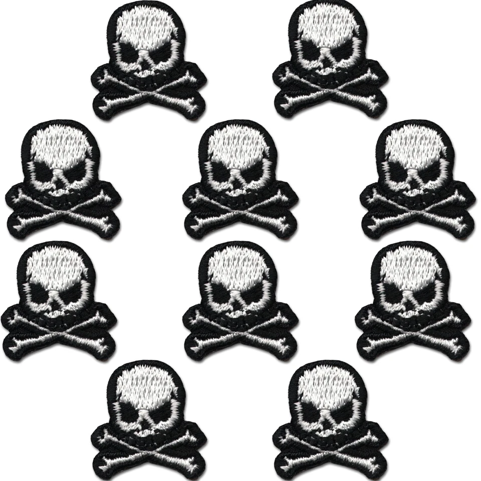 Extra Small Skull (10 Pack) Halloween Embroidered Iron On Patch - White - Image 1 of 4