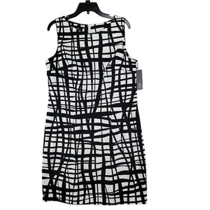 NWT AGB Womens Black White Sleeveless A-line Dress Boat Neck Back Zip Size 16 - Picture 1 of 9