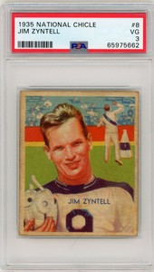 1935 NATIONAL CHICLE JIM ZYNTELL #8 PSA 3 NEW LABEL VINTAGE FOOTBALL