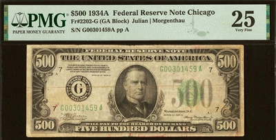 $500 Series 1934A Federal Reserve Note in PMG Very Fine 25 slab Fr. 2202-G - Image 1 of 2