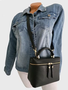 ITALY Damen Handtasche Schultertasche Umhängetasche Crossbody echt Leder schwarz - Bild 1 von 6
