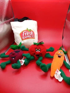 Fresh Express Salat Freunde Gemüse Tragetasche 4er Set Karotte Rettich Tomate Plüsch - Bild 1 von 11