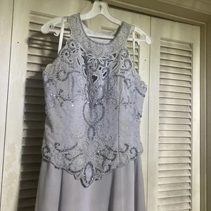 Fiesta Fashion Gray Beaded Evening Gown Dress Size Large Formal Elegant - Bild 1 von 11