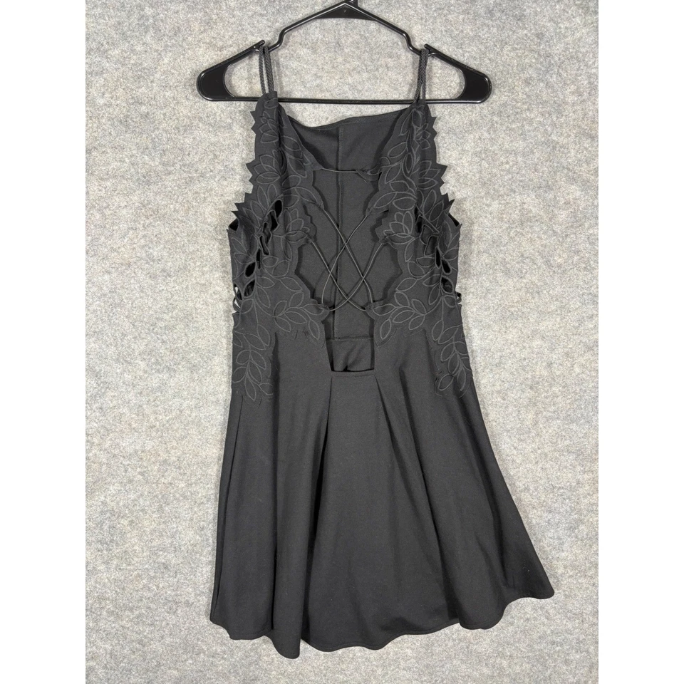 Free People Black Mini Dress Sleeveless Party Cocktail Leaf Cutout Backless - Image 1 of 4