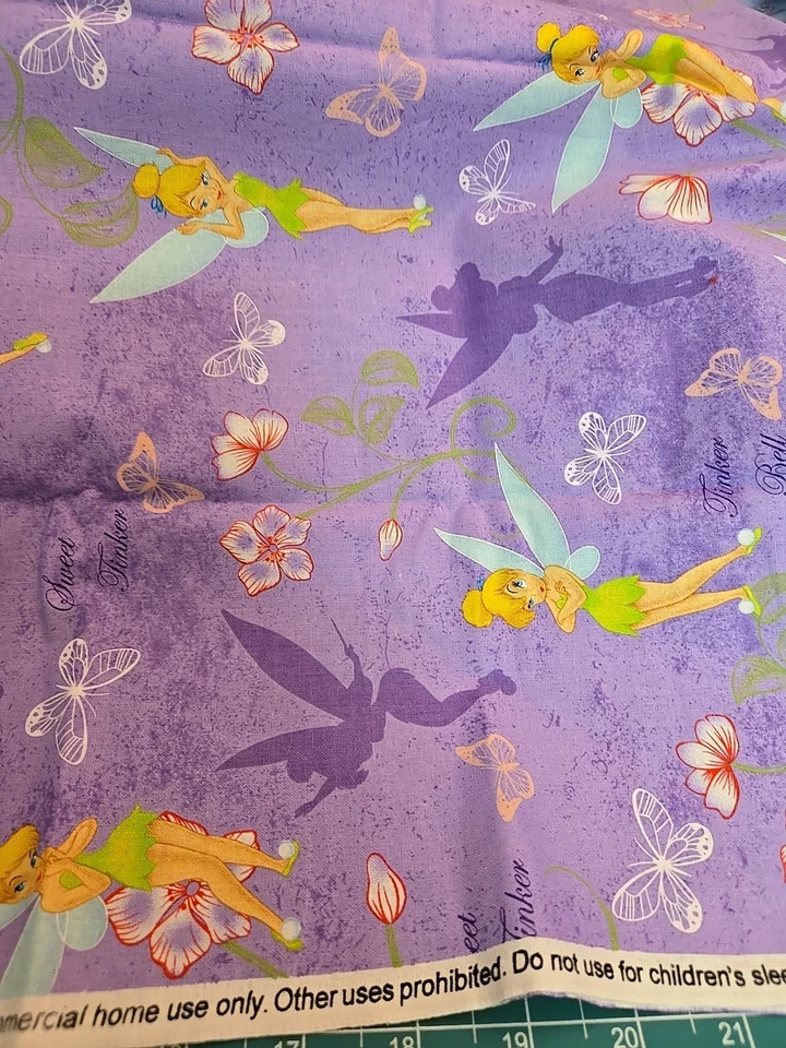 Tinkerbell Flower Silhouettes Springs Creative Fat Quarter Fabric Butterfly - Image 1 of 4