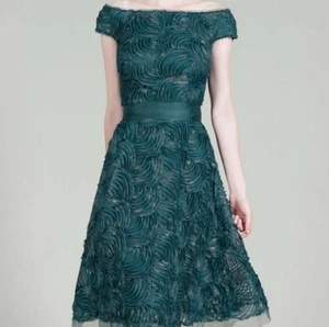 Tadashi Shoji Off The Shoulder Tulle Lace Fit & Flare Belted Midi Dress Size 8 - Picture 1 of 5