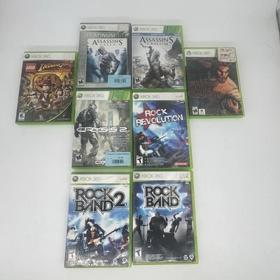 Xbox 360  Game Bundle - Rock Band 1&2 - Assassins Creed 1&3 - Lego Indiana Jones - Image 1 of 4