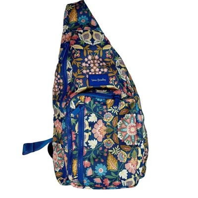 Mochila Vera Bradley Lighten Up Essential Sling Floral Azul Rosa Nylon Foto 1 de 4