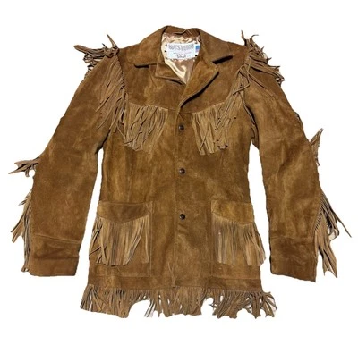 Chaqueta de cuero con flecos Schott Western Roughout años 70 para hombre 34/XS abrigo ranchero Foto 1 de 4