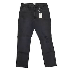 GC625T Good American Classic Ripped High Waist Straight Leg Jeans Black Size 15 - Picture 1 of 6