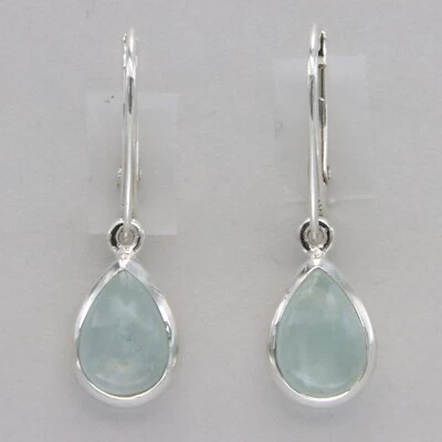 Pendientes Azul Ovalados AQUAMARINA Lágrima Gota Palanca - PLATA ESTERLINA 925 #4e Foto 1 de 4