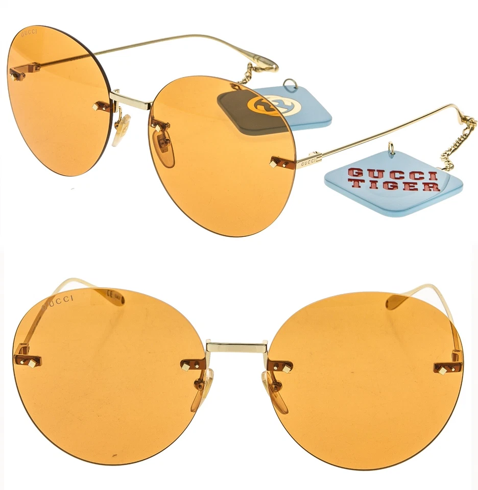 GUCCI GG1149S 1149 Gold Orange Metal Tiger Logo Chain Charm Pendant 007 Sunglass - Image 1 of 4